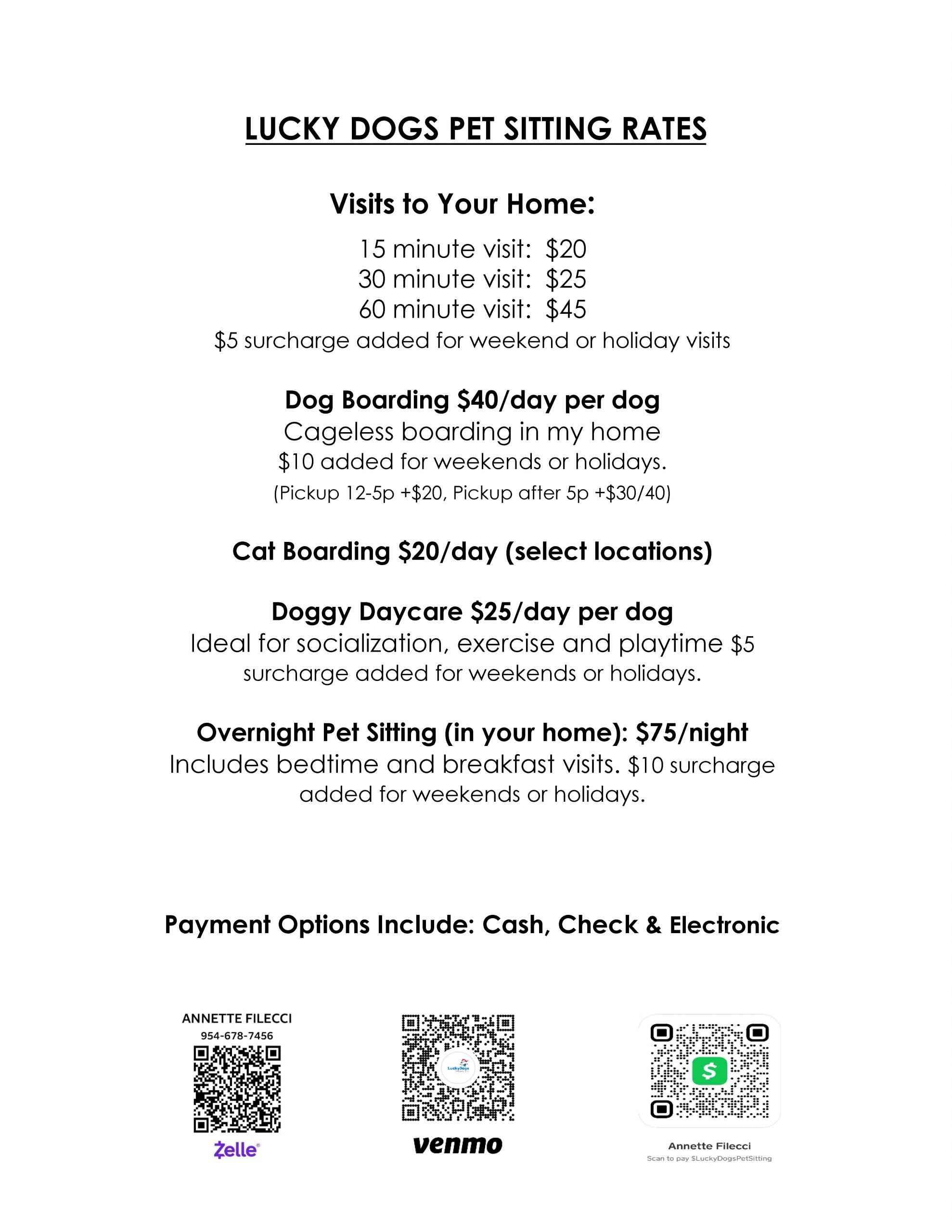 LuckyDogs Pet Sitting Rates LuckyDogs Pet Sitting Rates Lucky Dogs